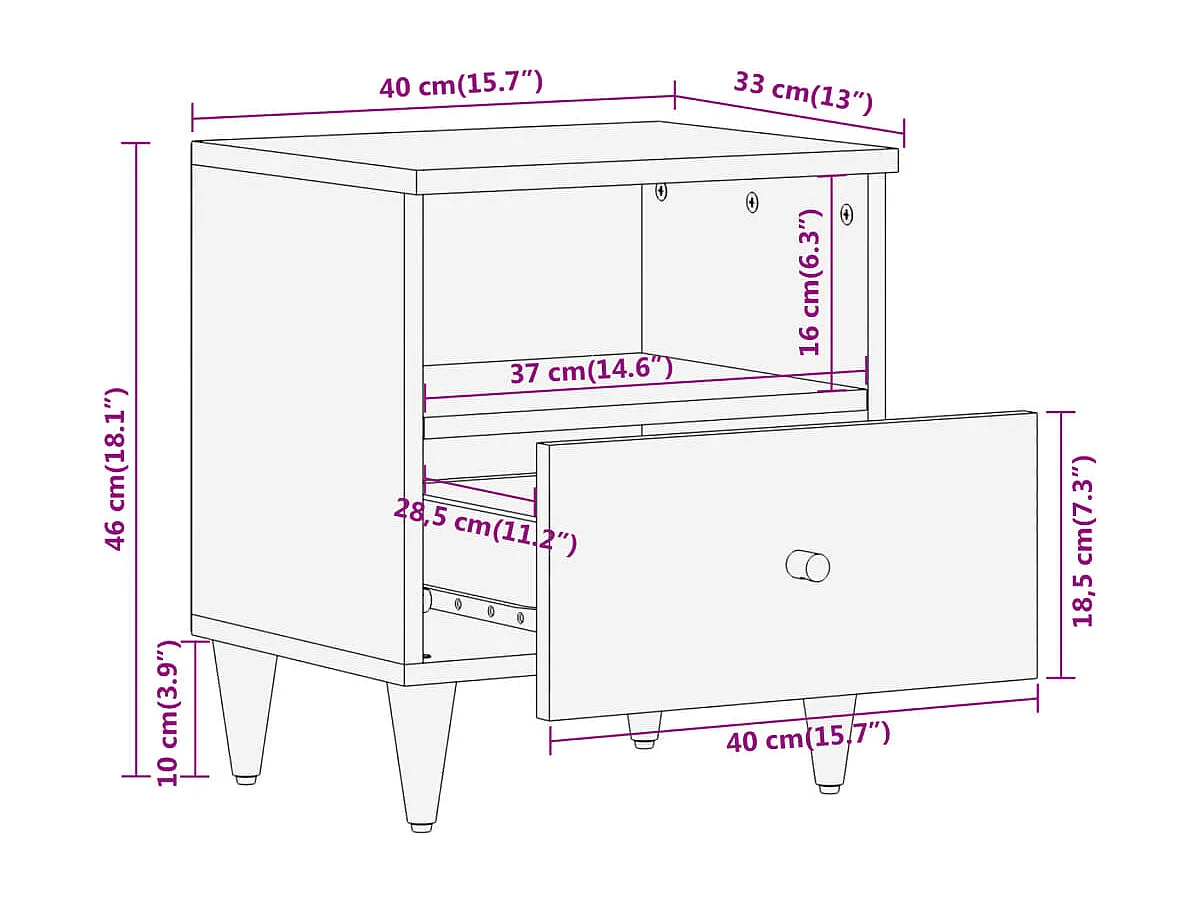 Ingebrigt  Table de chevet 40x33x46 cm Bois de manguier solide