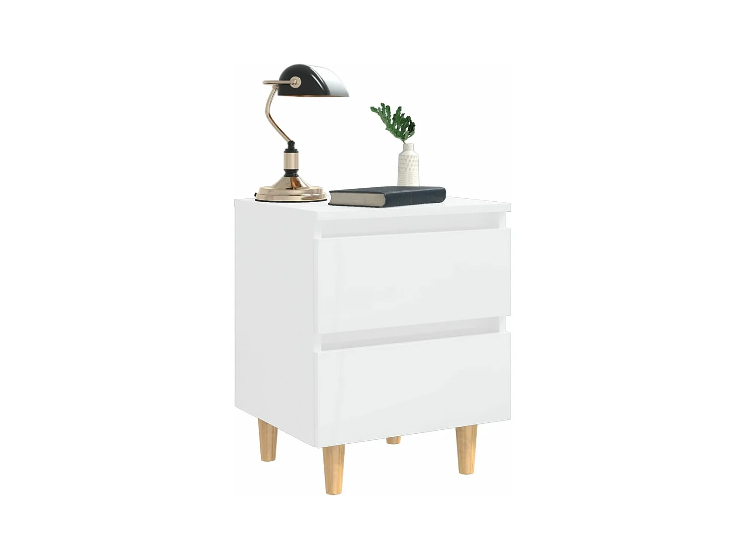 Kutztown  Comodini con Gambe Legno Pino 2pz Bianco Lucido 40x35x50 cm