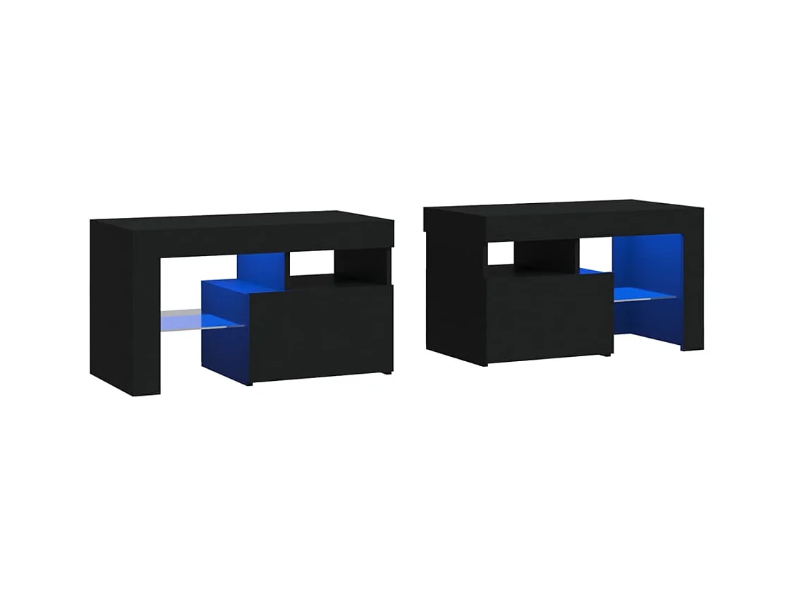 Zutphen  Tables de chevet 2 pcs et lumières LED Noir 70x36,5x40 cm