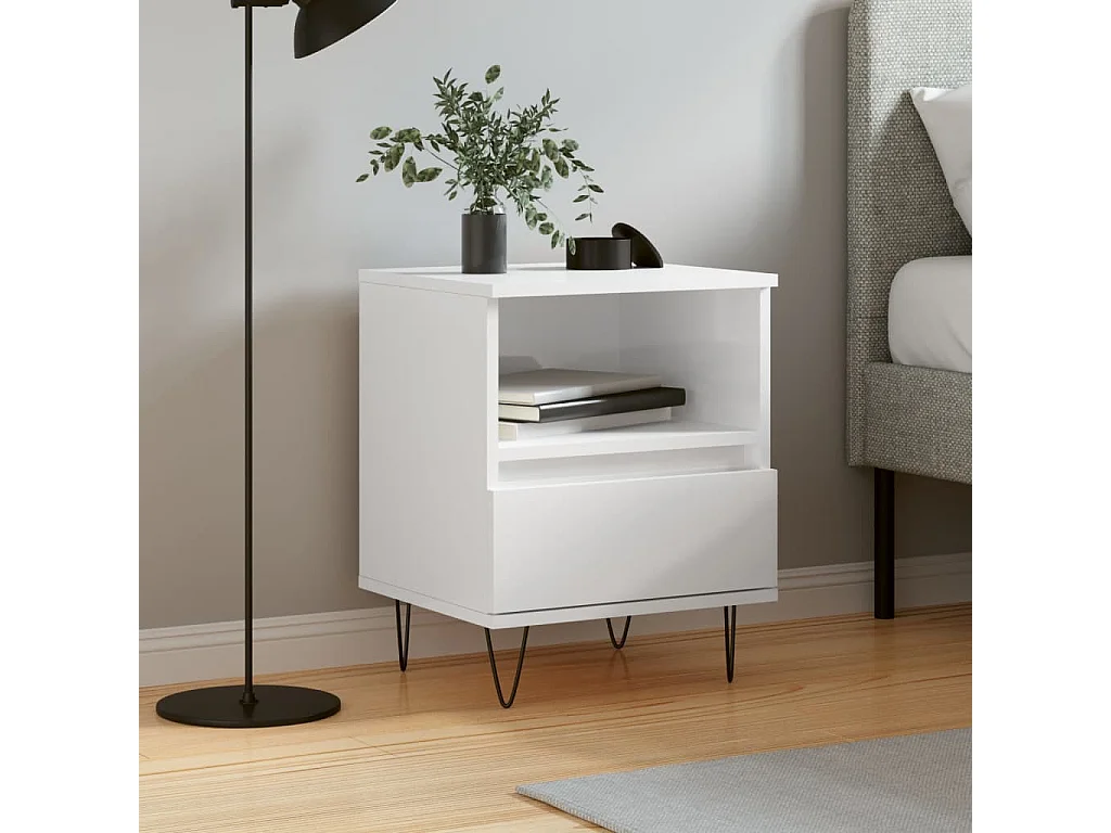 Hulst  Mesita de noche madera contrachapada blanco brillo 40x35x50 cm