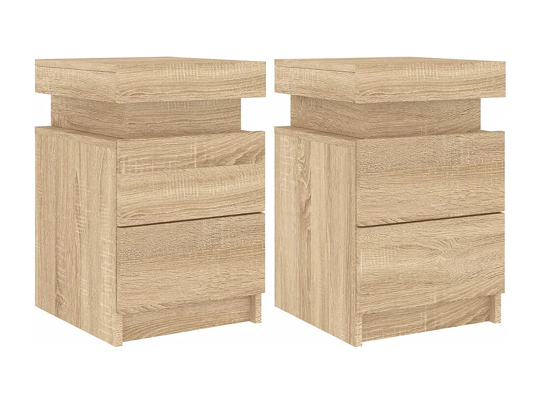Barry John  Mesitas de noche con luces LED 2 uds roble Sonoma 35x39x55 cm