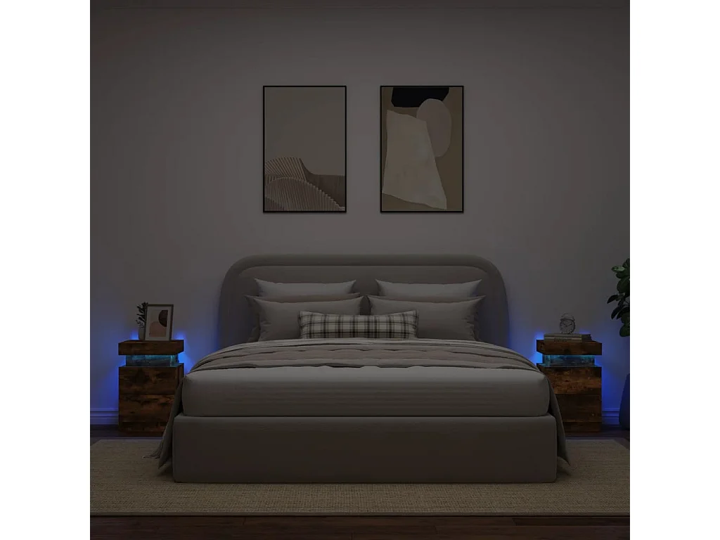 Prolenta Premium -  Tables de chevet avec lumières LED 2 pcs chêne fumé 35x39x55 cm