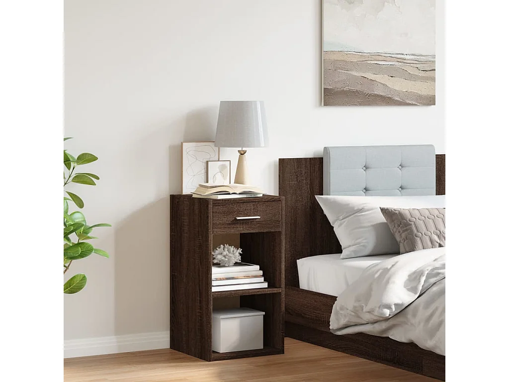 Ragna  Comodino Rovere Marrone 35x34x65 cm in Legno Multistrato