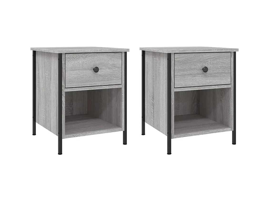 Tobia  Nachtkastjes 2 st 40x42x50 cm bewerkt hout grijs sonoma eiken