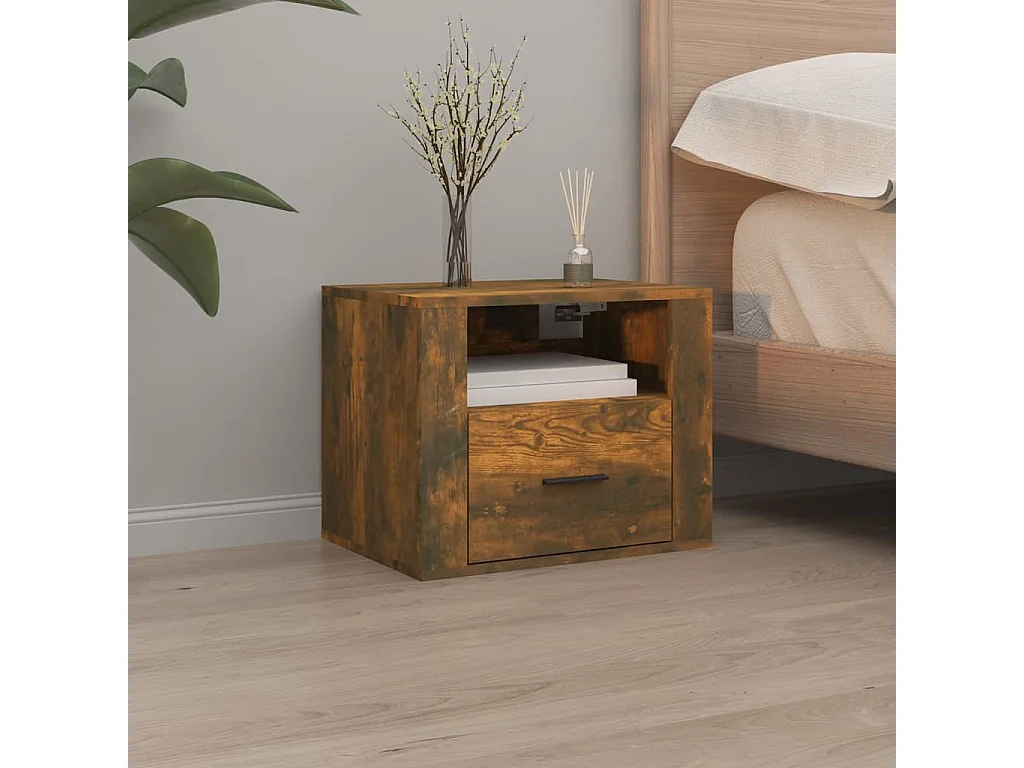 Pyren  Table de chevet murale Chêne fumé 50x36x40 cm