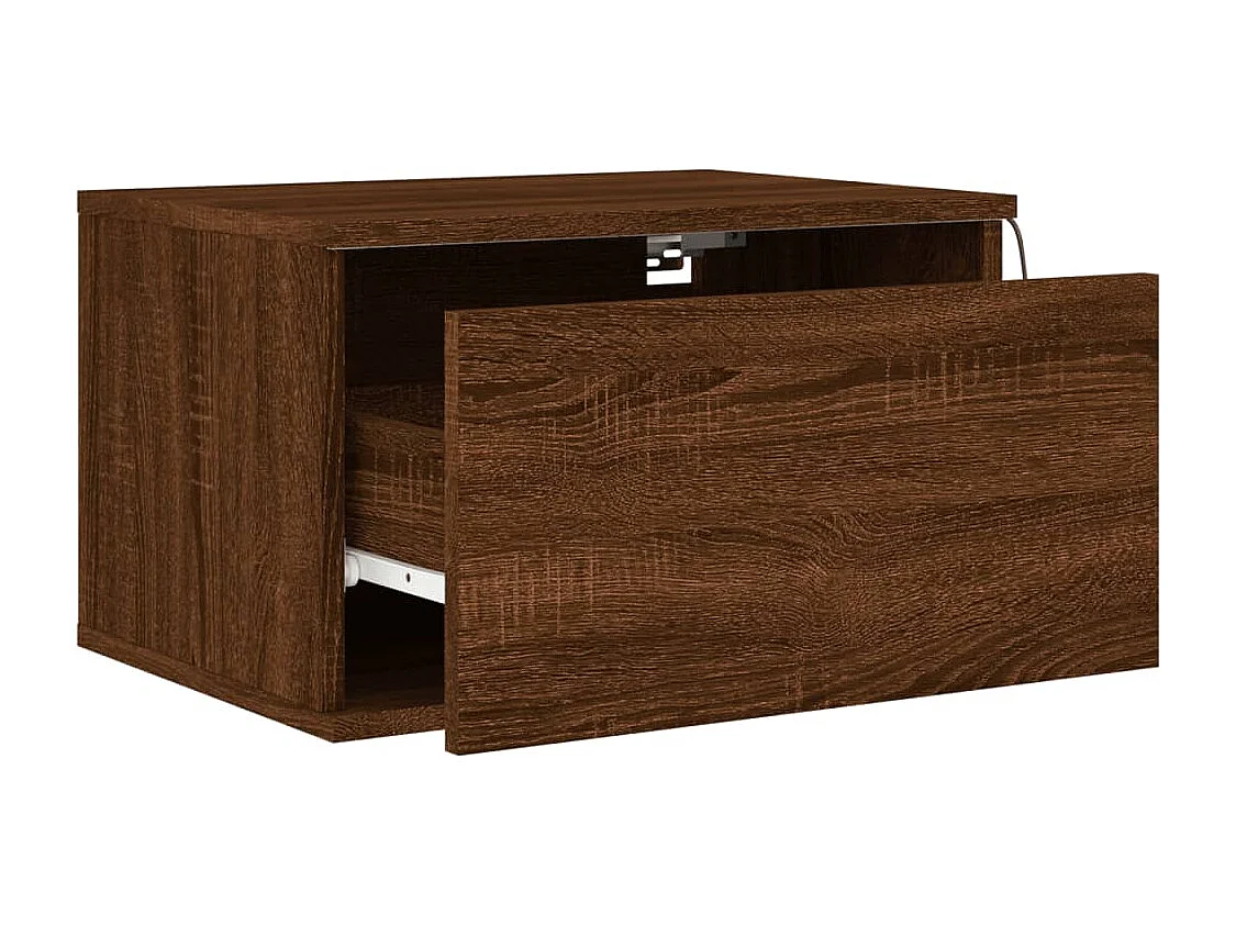 Vibeke  Table de chevet murale avec lumières LED chêne marron