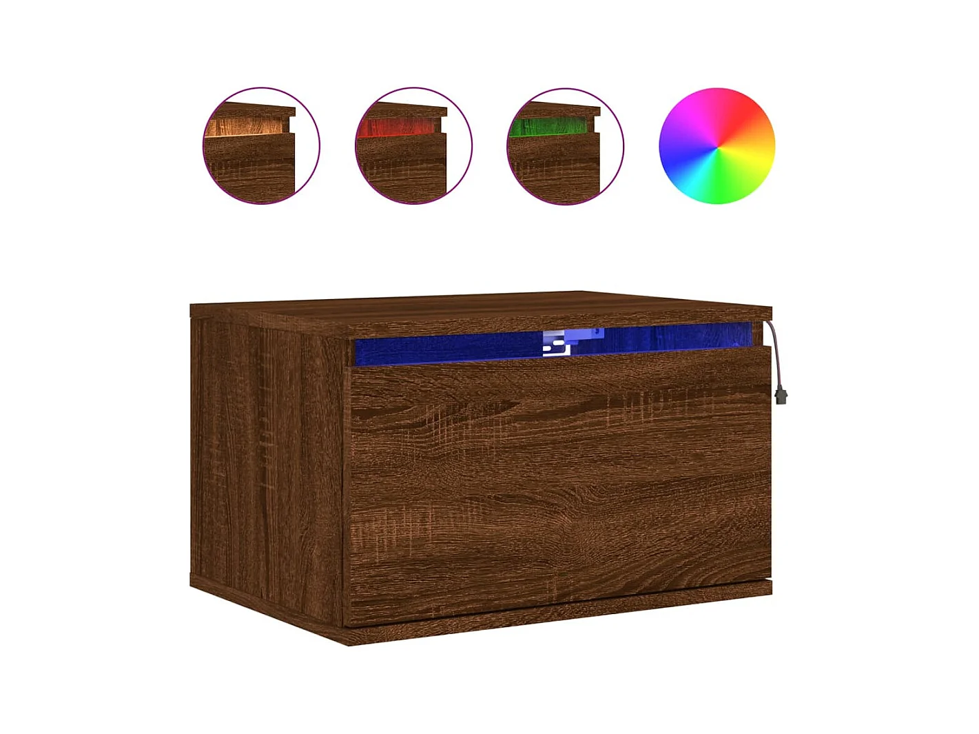 Vibeke  Table de chevet murale avec lumières LED chêne marron