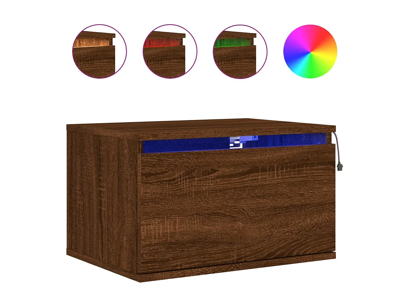 Vibeke  Table de chevet murale avec lumières LED chêne marron