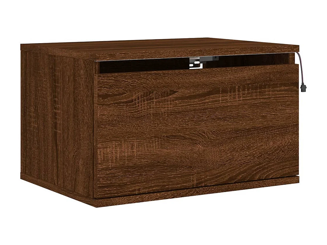 Vibeke  Table de chevet murale avec lumières LED chêne marron