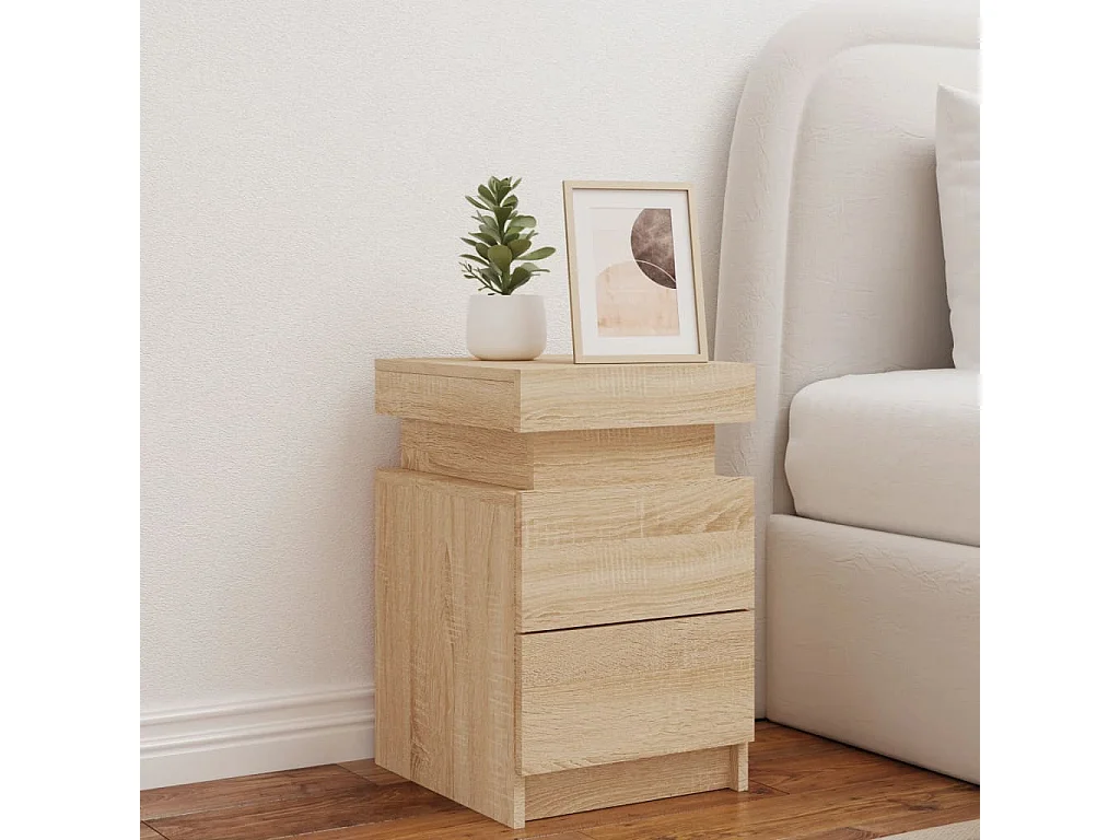 Prolenta Premium -  Table de chevet avec lumières LED chêne sonoma 35x39x55 cm