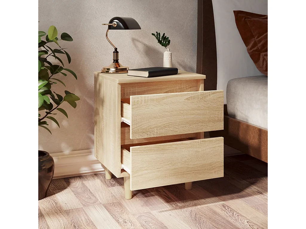 Kutztown  Nachtkastjes 2 st met houten poten 40x35x50cm sonoma eikenkleur