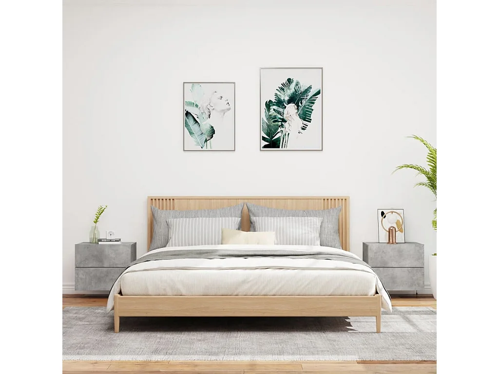 Rhylan  Tables de chevet murales avec lumières LED 2 pcs gris béton