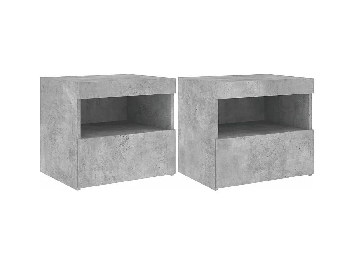 Prolenta Premium -  Tables de chevet avec lumières LED 2 pcs gris béton 50x40x45 cm