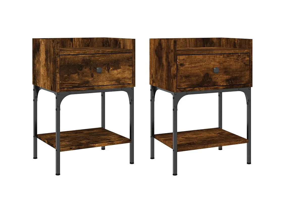 Charlie  Nachtkastjes 2 st 40,5x31x60 cm bewerkt hout gerookt eikenkleur