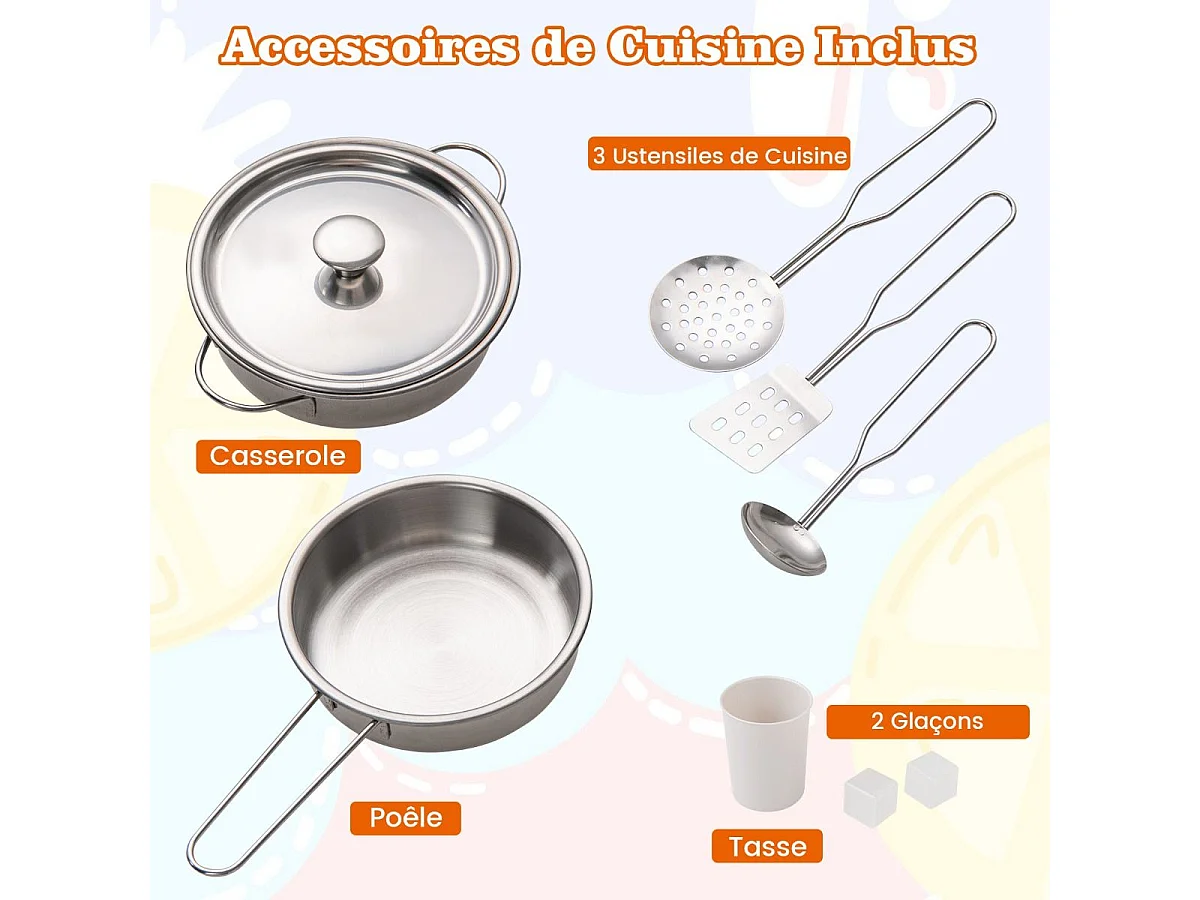 Cuisine Enfant en Bois avec Effets Sonores et Lumières, avec Machine à Laver et Micro-Ondes, Machine à Glaçons, Jouet de Simulation pour Enfant de 3 Ans+