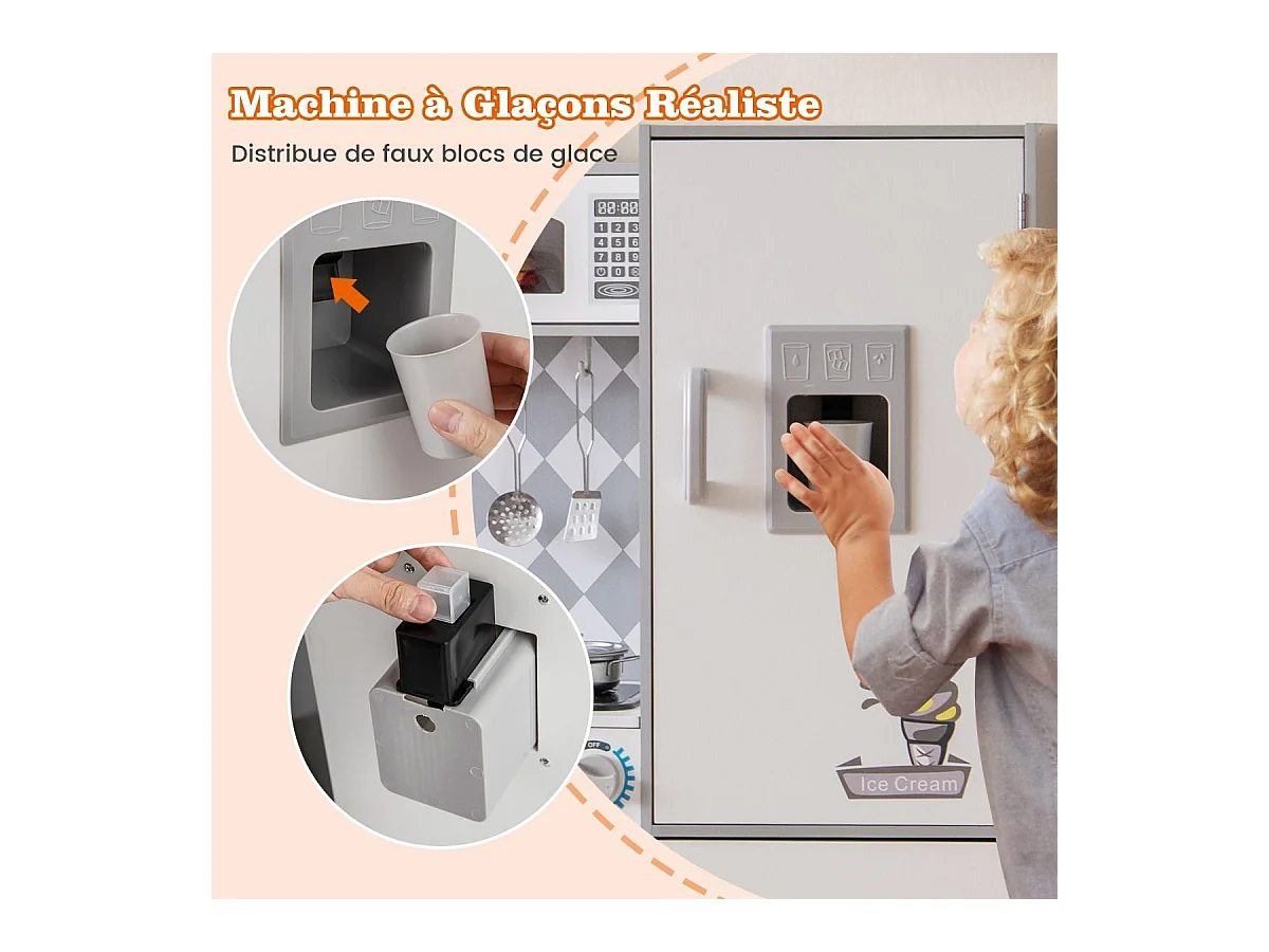 Houten keuken voor kinderen met licht en geluid, kinderfornuis met wasmachine en magnetron, ijsblokjesmachine, rollenspel speelgoed voor kinderen vanaf 3 jaar
