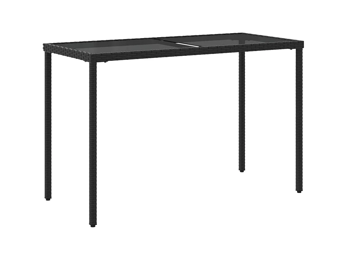 Leryn  Gartentisch mit Glasplatte Schwarz 115x54x74 cm Poly Rattan