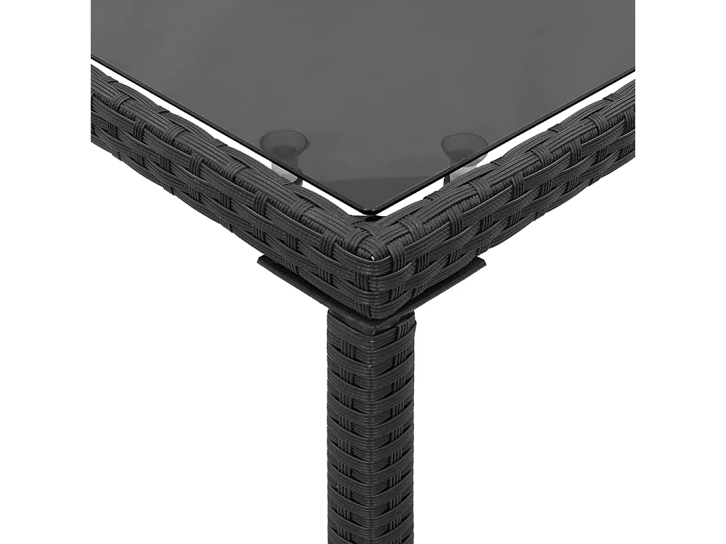 Leryn  Gartentisch mit Glasplatte Schwarz 115x54x74 cm Poly Rattan