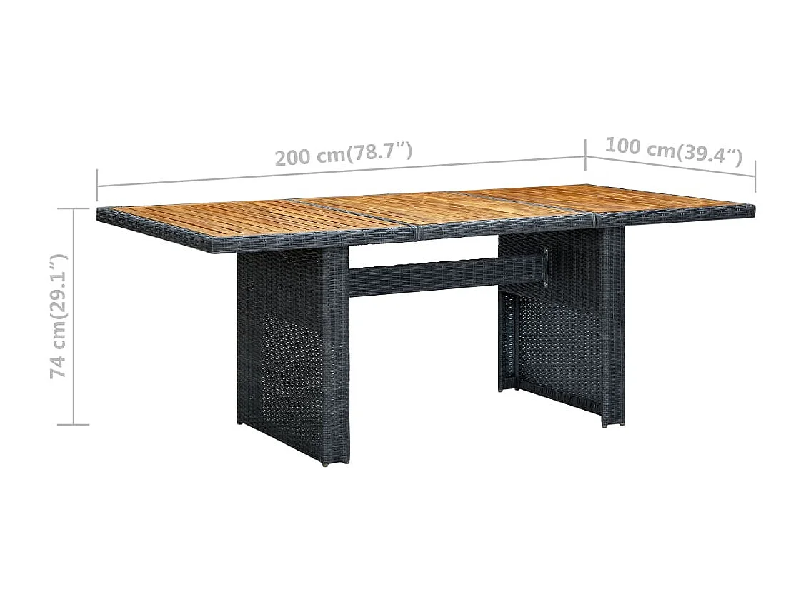 Paul-Alexandre  Tuintafel poly rattan en massief acaciahout donkergrijs