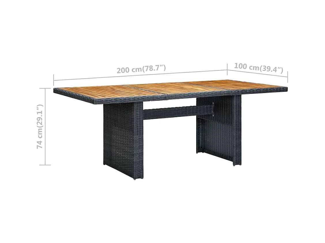 Paul-Alexandre  Gartentisch Dunkelgrau Poly Rattan und Akazie Massivholz