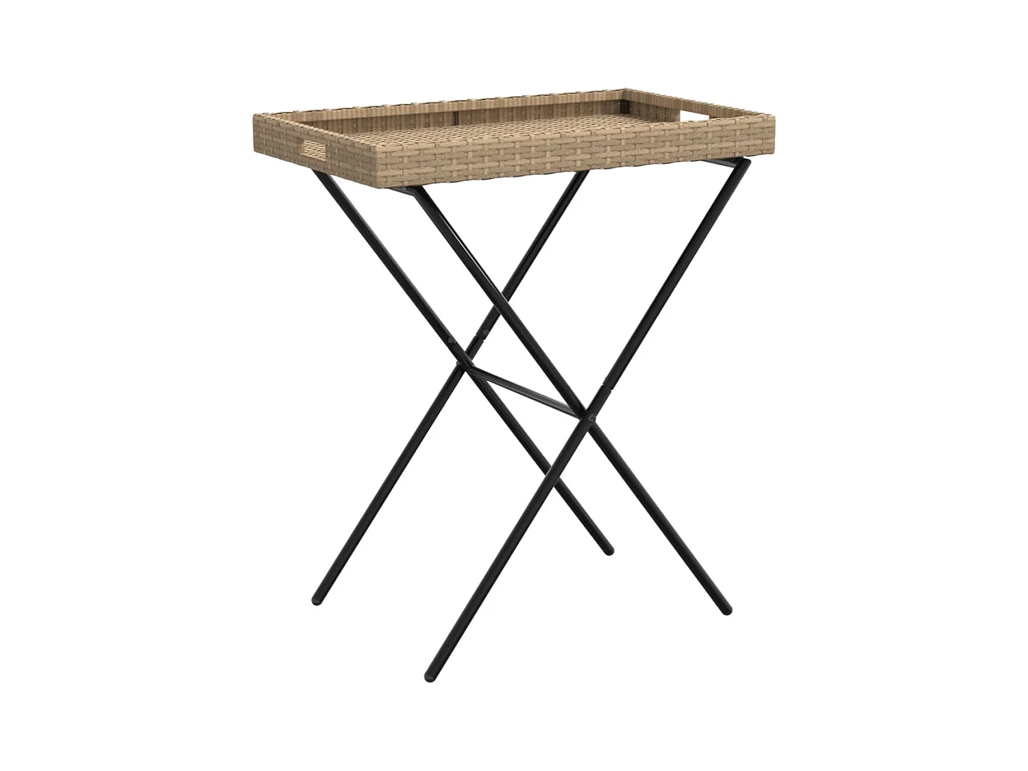 Zaldrik  Table à plateau pliable beige 65x40x75 cm résine tressée
