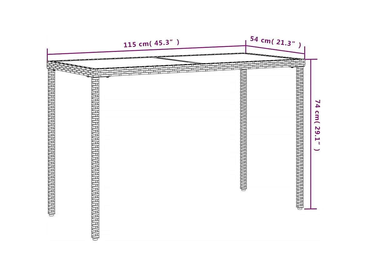 Leryn  Gartentisch mit Glasplatte Hellgrau 115x54x74 cm Poly Rattan
