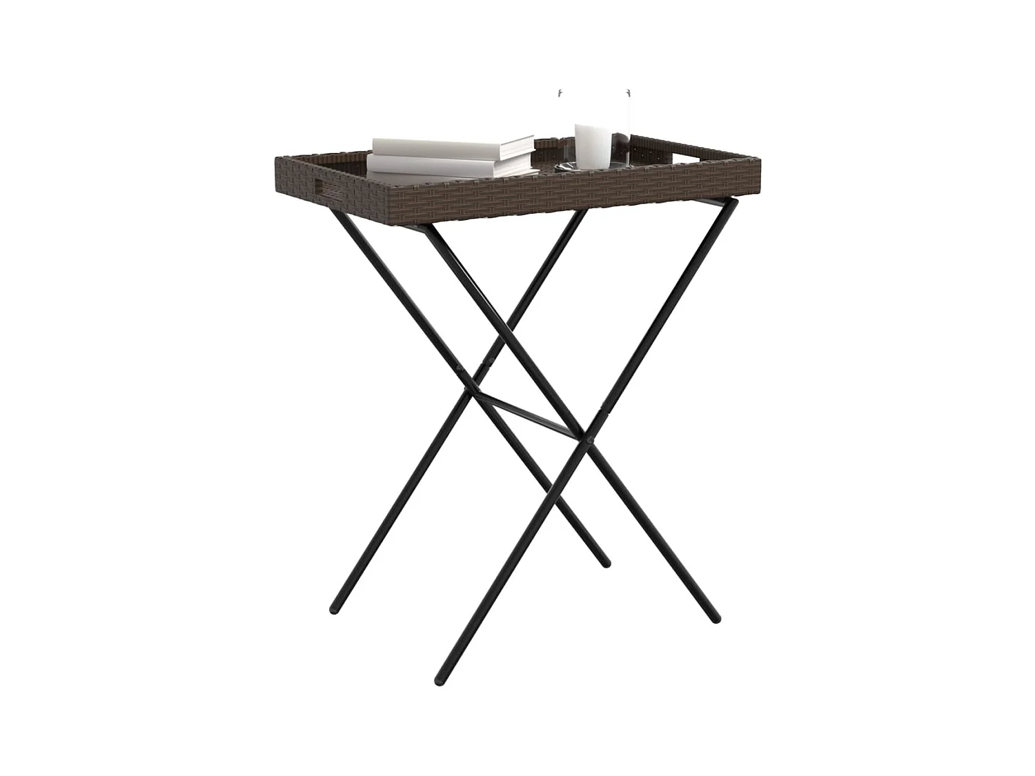 Zaldrik  Tavolino Vassoio Pieghevole Marrone 65x40x75 cm in Polyrattan