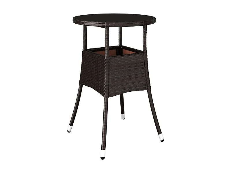 Lorkir  Table de jardin Ø60x75 cm Verre trempé/résine tressée Marron