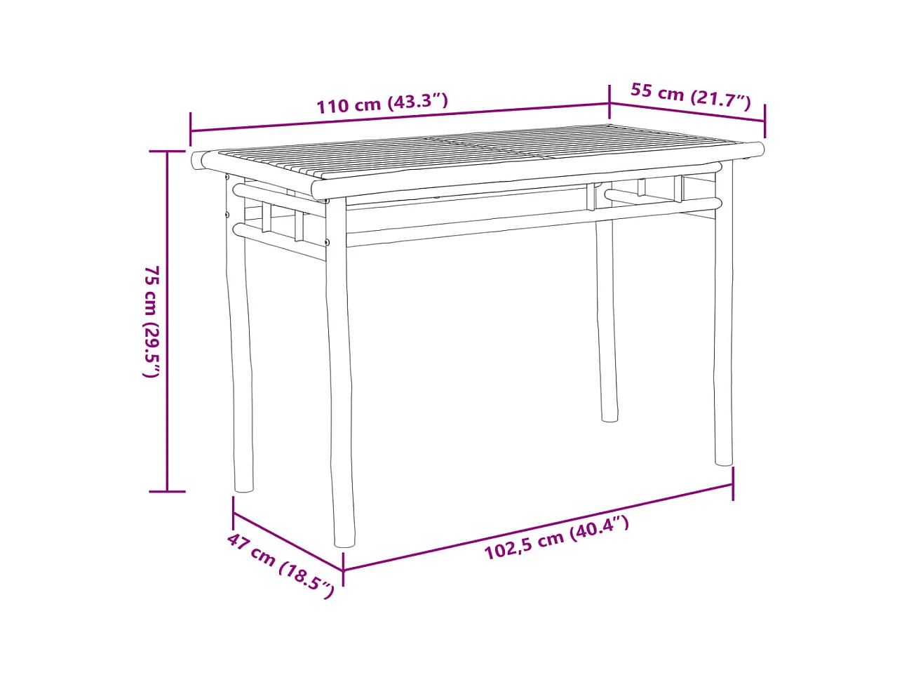 Garden Furniture -  Garten-Esstisch 110x55x75 cm Bambus