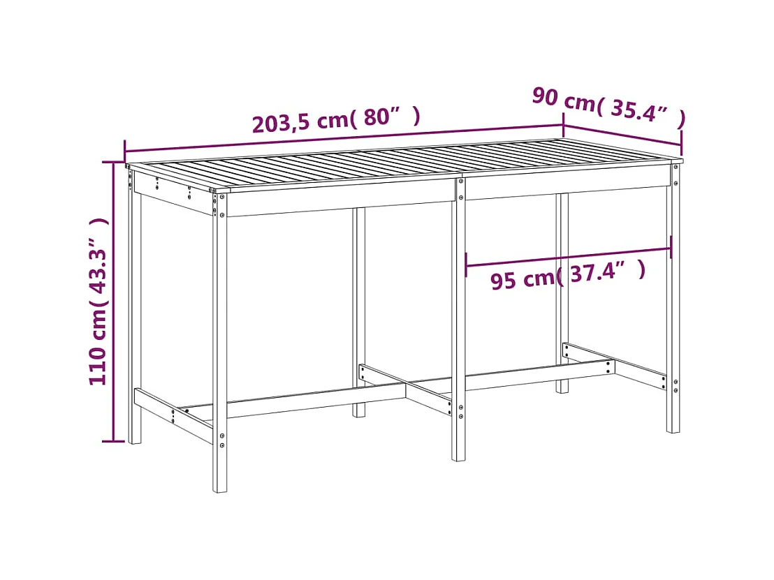 Sibrand  Gartentisch Grau 203,5x90x110 cm Massivholz Kiefer
