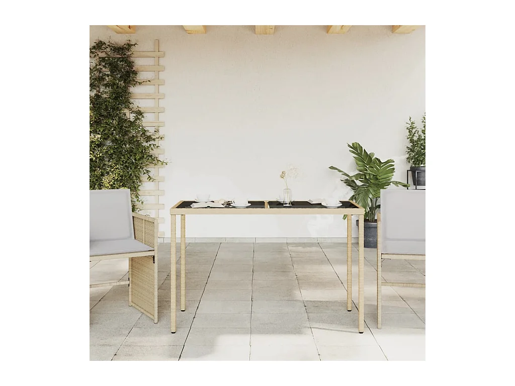 Leryn  Gartentisch mit Glasplatte Beige 115x54x74 cm Poly Rattan