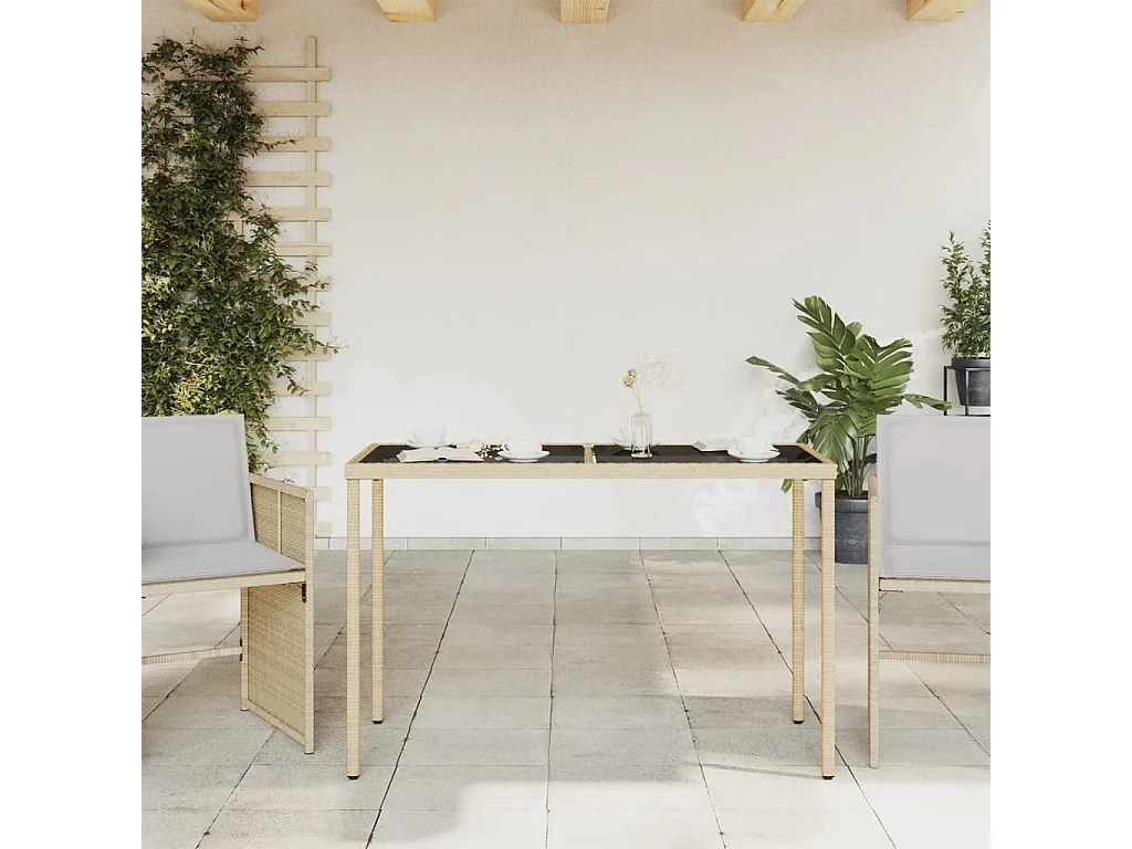 Leryn  Tavolo da Giardino con Piano Vetro Beige 115x54x74cm Polyrattan