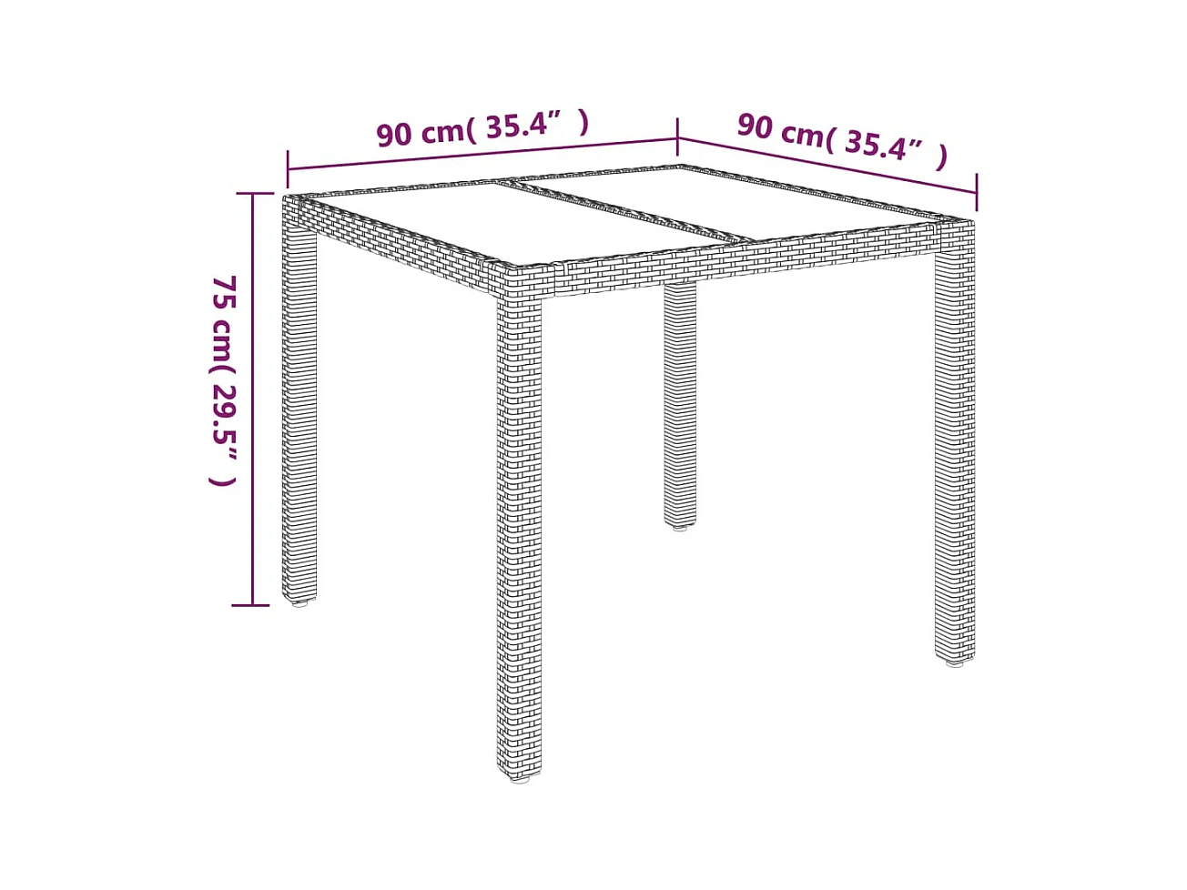Courtown  Gartentisch mit Glasplatte Grau 90x90x75 cm Poly Rattan