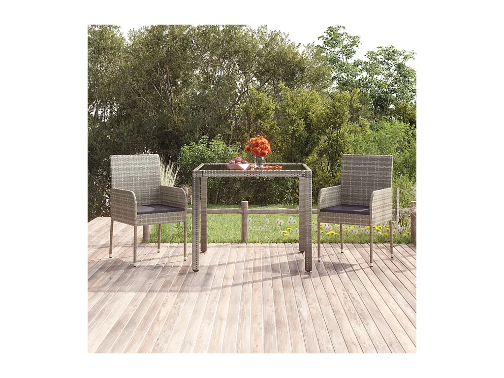Courtown  Gartentisch mit Glasplatte Grau 90x90x75 cm Poly Rattan