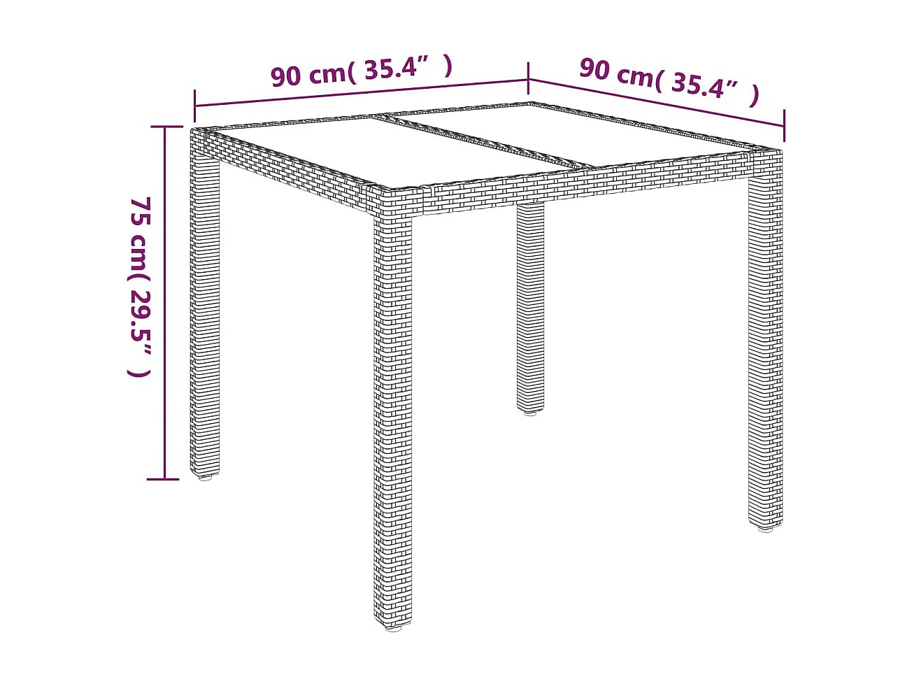 Courtown  Gartentisch mit Glasplatte Grau 90x90x75 cm Poly Rattan
