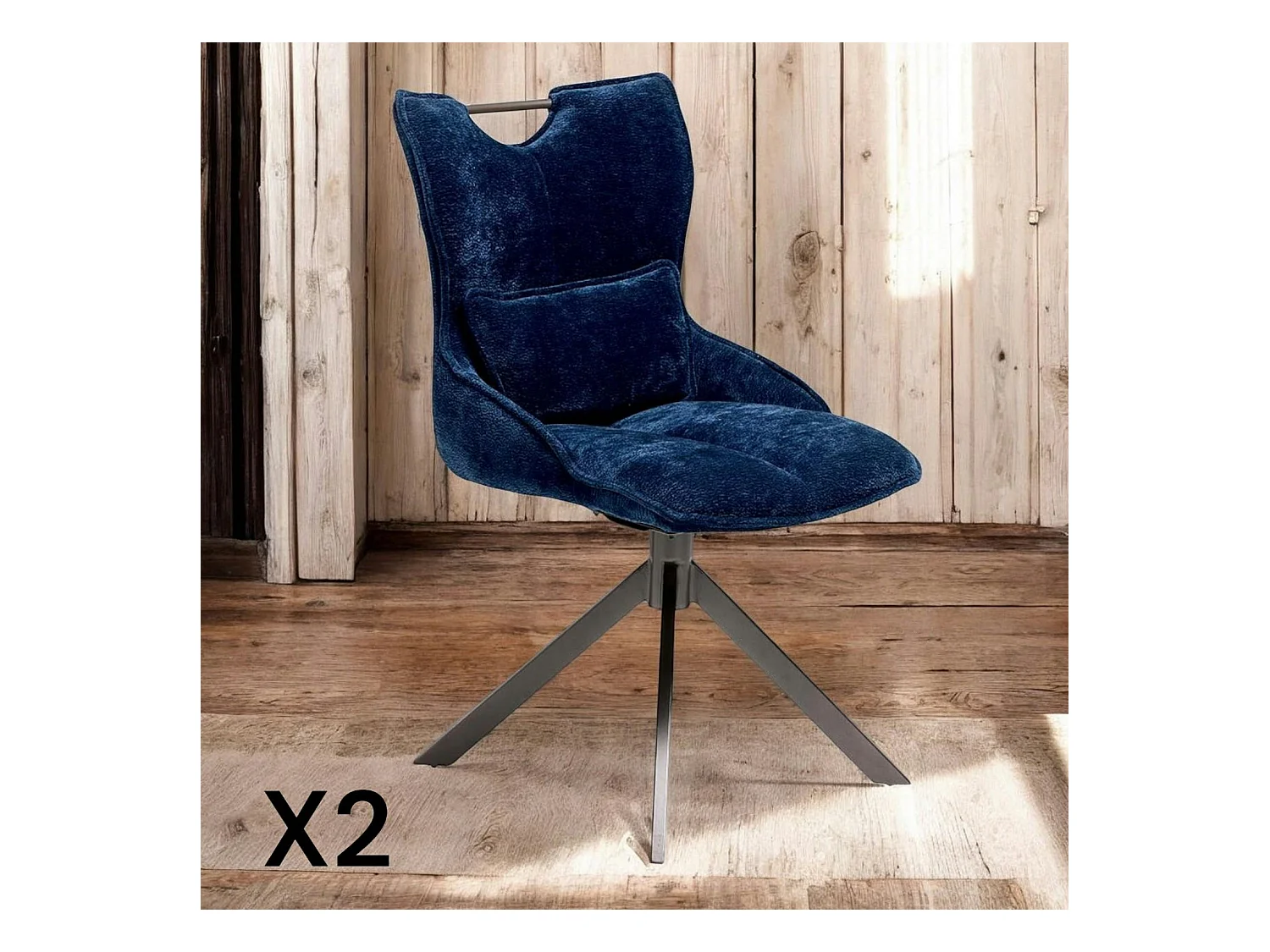 Chaise pivotante coussin et poignée tissu bleu (lot de 2) IENA