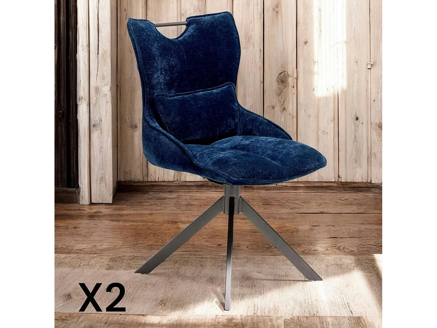 Chaise pivotante coussin et poignée tissu bleu (lot de 2) IENA