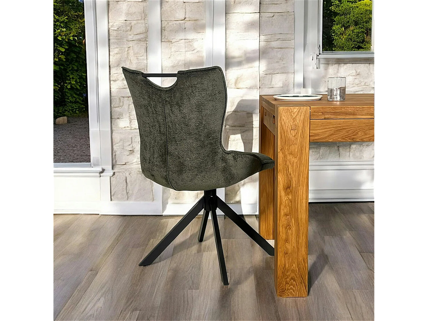 Chaise pivotante coussin et poignée tissu vert (lot de 2) IENA