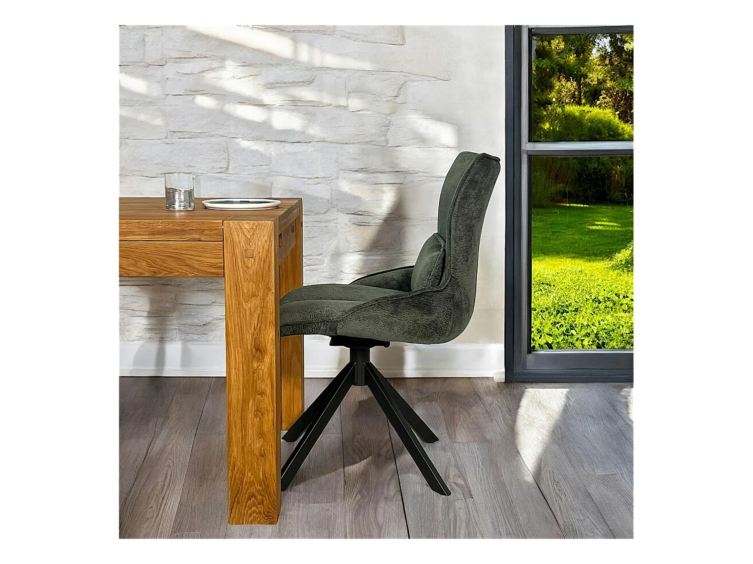 Chaise pivotante coussin et poignée tissu vert (lot de 2) IENA