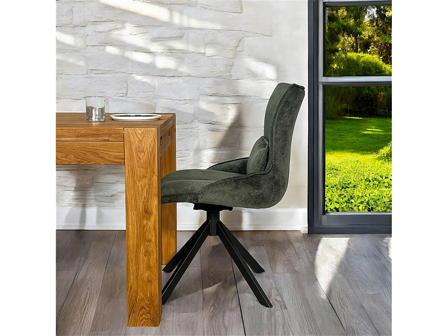 Chaise pivotante coussin et poignée tissu vert (lot de 2) IENA