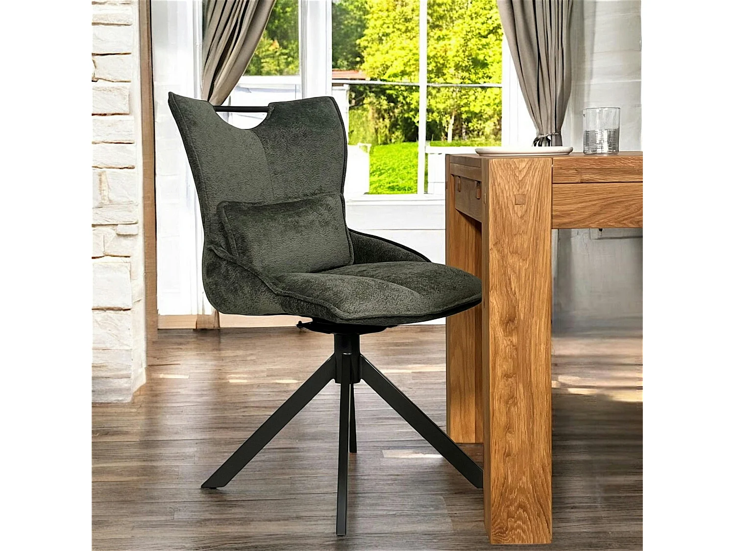 Chaise pivotante coussin et poignée tissu vert (lot de 2) IENA