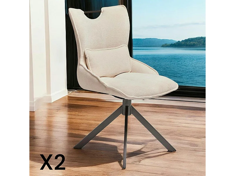 Chaise pivotante coussin et poignée tissu blanc (lot de 2) IENA