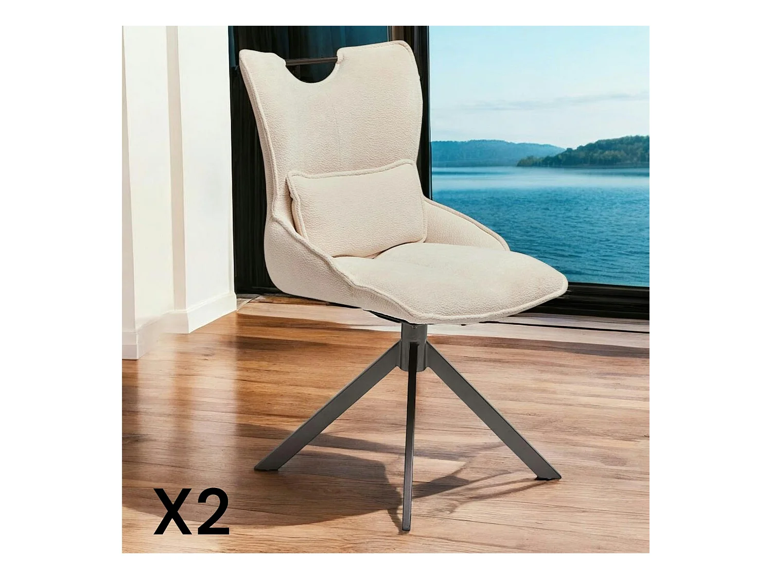 Chaise pivotante coussin et poignée tissu blanc (lot de 2) IENA