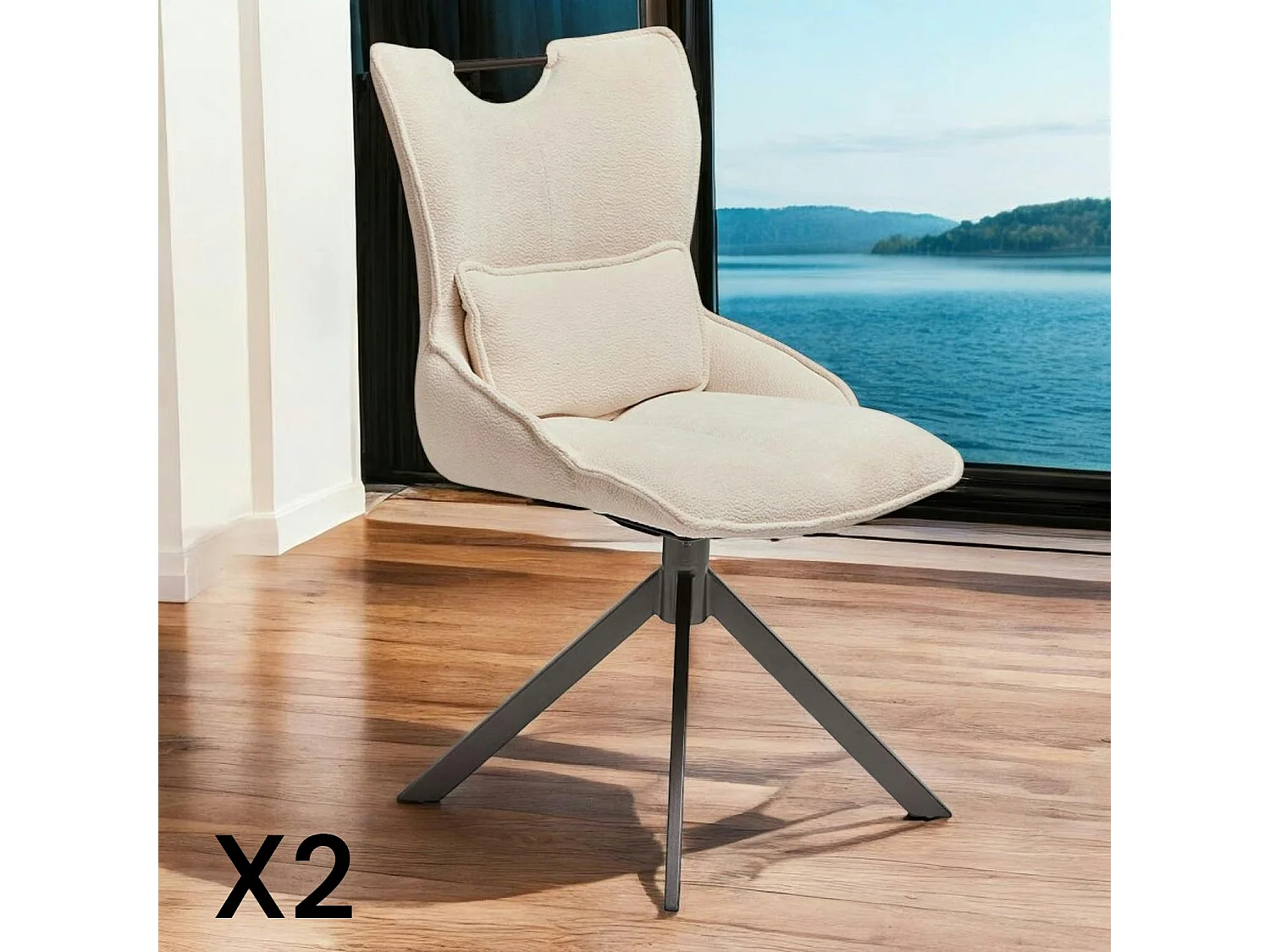 Chaise pivotante coussin et poignée tissu blanc (lot de 2) IENA