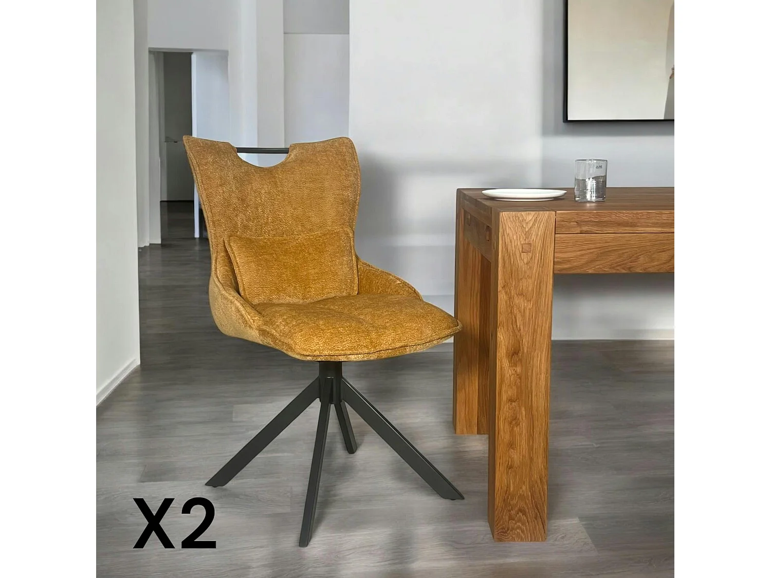 Chaise pivotante coussin et poignée tissu ocre (lot de 2) IENA