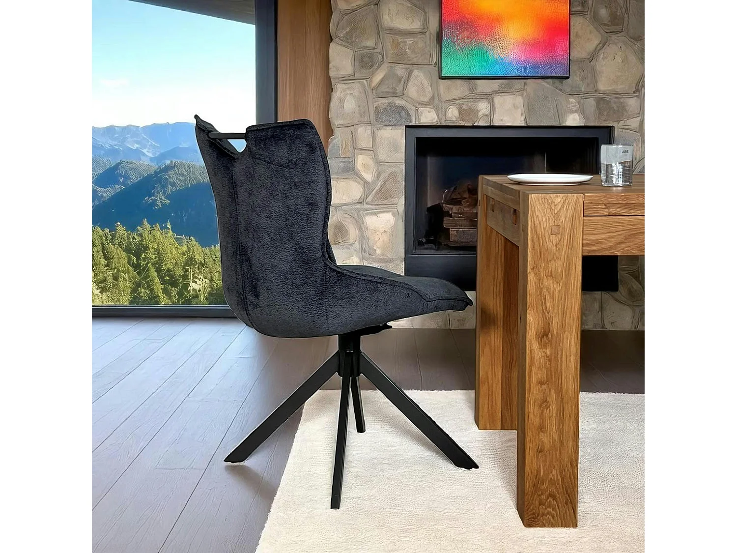 Chaise pivotante coussin et poignée tissu gris (lot de 2) IENA