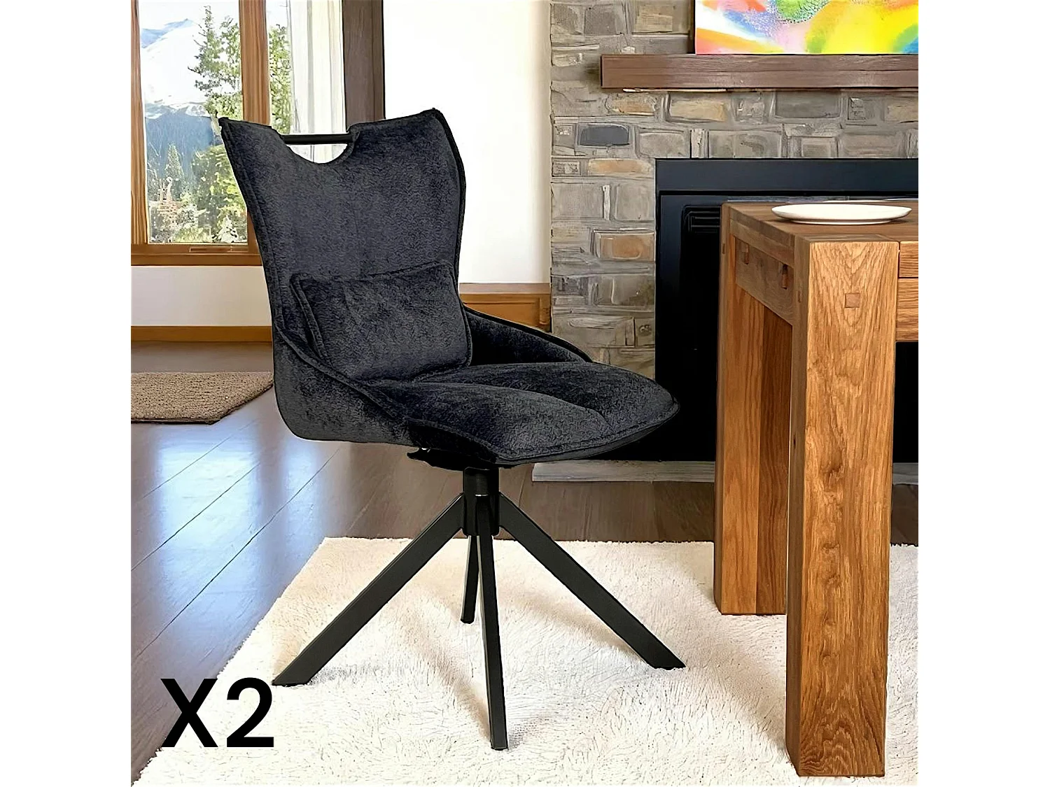 Chaise pivotante coussin et poignée tissu gris (lot de 2) IENA