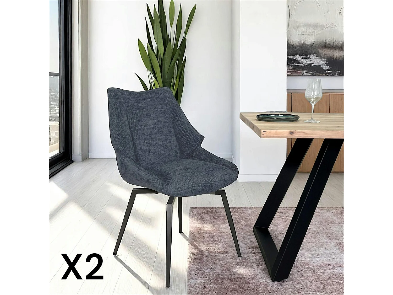 Chaise design tissu microfibre bleu (lot de 2) IENA