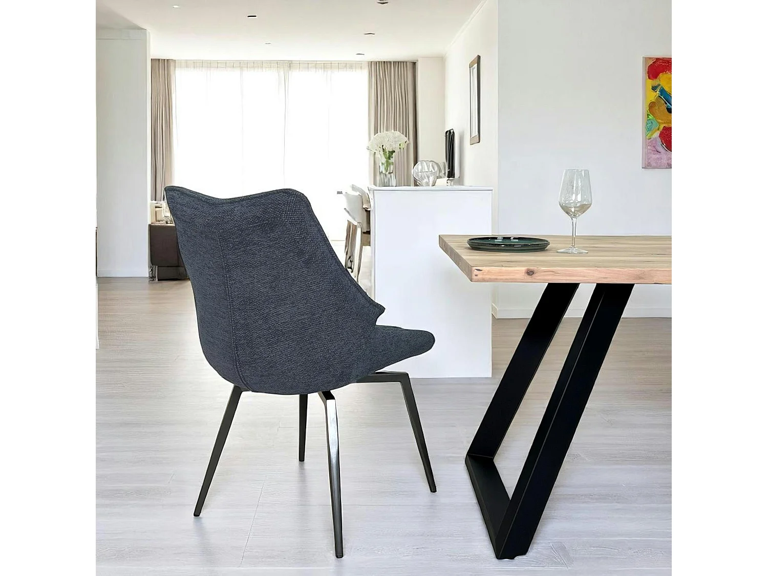 Chaise design tissu microfibre bleu (lot de 2) IENA