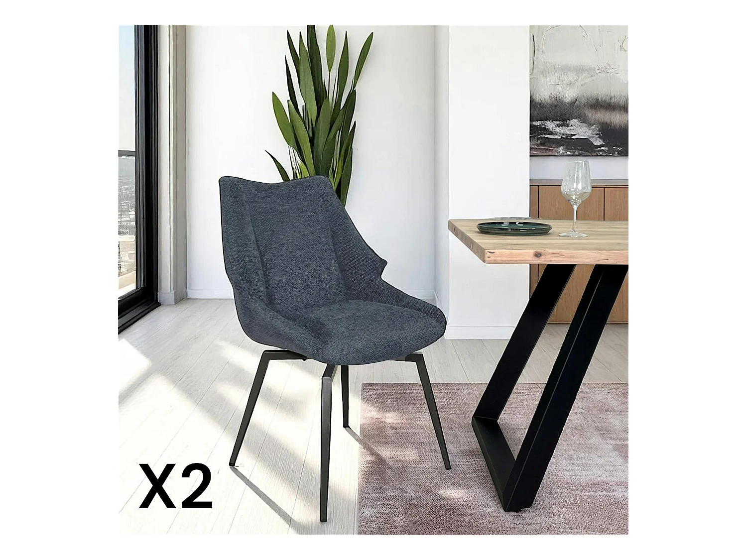 Chaise design tissu microfibre bleu (lot de 2) IENA